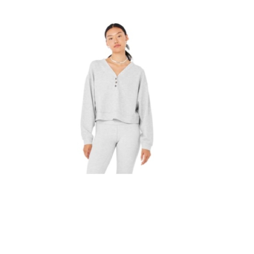 ALO Yoga micro waffle pleasant cropped henley tee - PRA